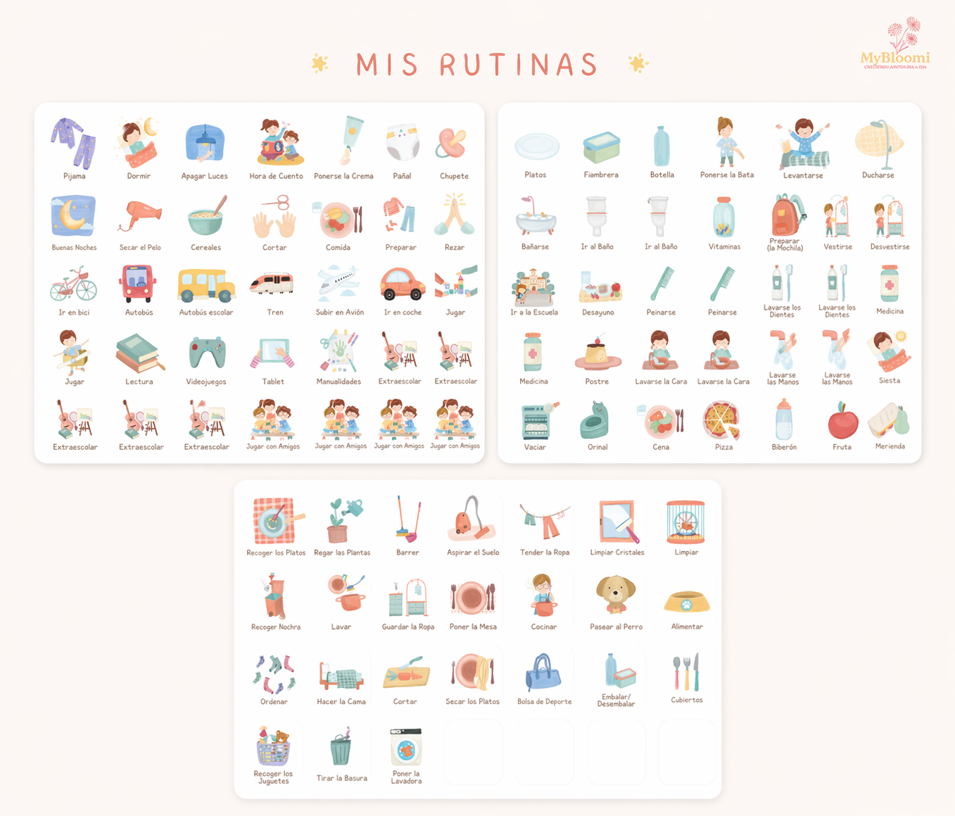 Tablero de rutinas diarias para niños con tarjetas visuales Montessori de unicornio