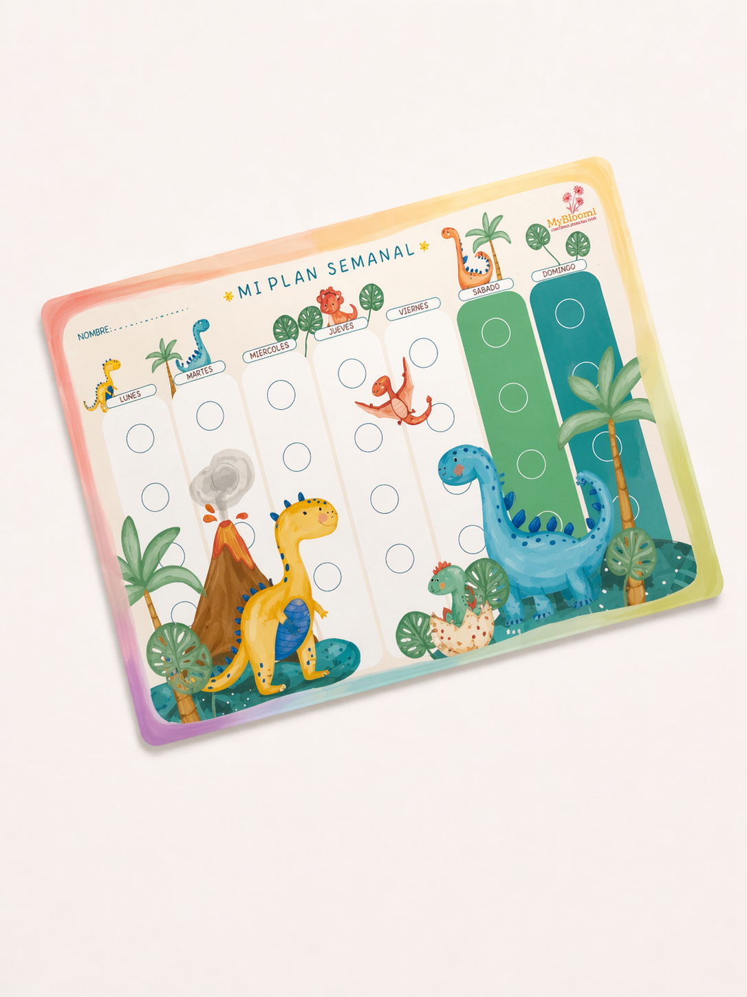 Set de rutinas visuales Montessori con tarjetas de dinosaurios, planificador diario y semanal para niños