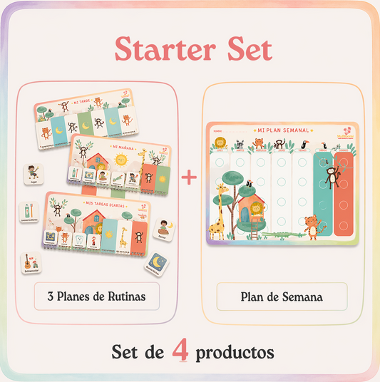 Planificador de rutinas visual Montessori para niños con diseño de animales